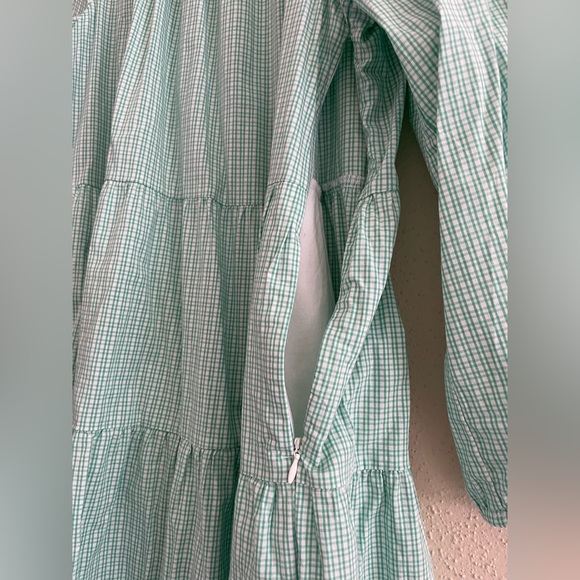 J Crew Factory Women’s Medium Green Gingham Cotton Blend Spring Tiered Dress - Picture 8 of 15